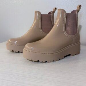 Steve Madden Shiny Moto Boots Sahara Blush Waterproof Rain Size 7